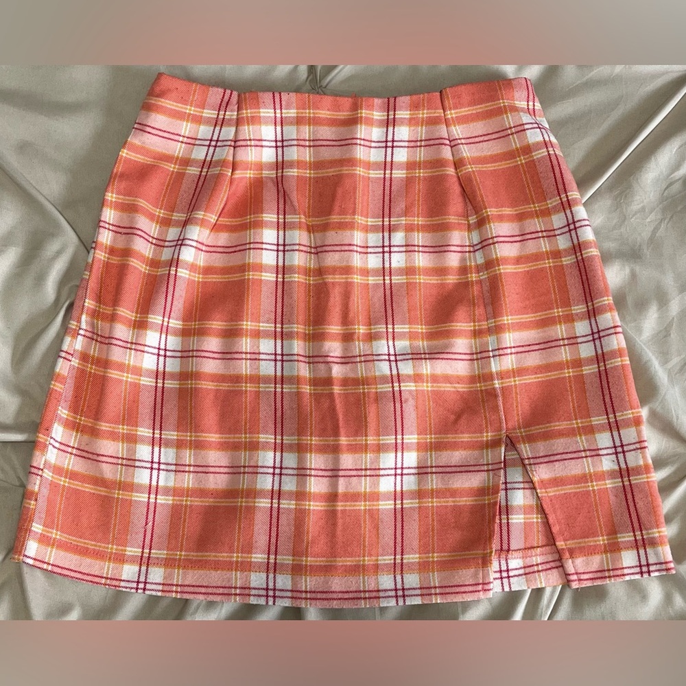 Wild Fable Plaid A-Line Skirt in Orange and White